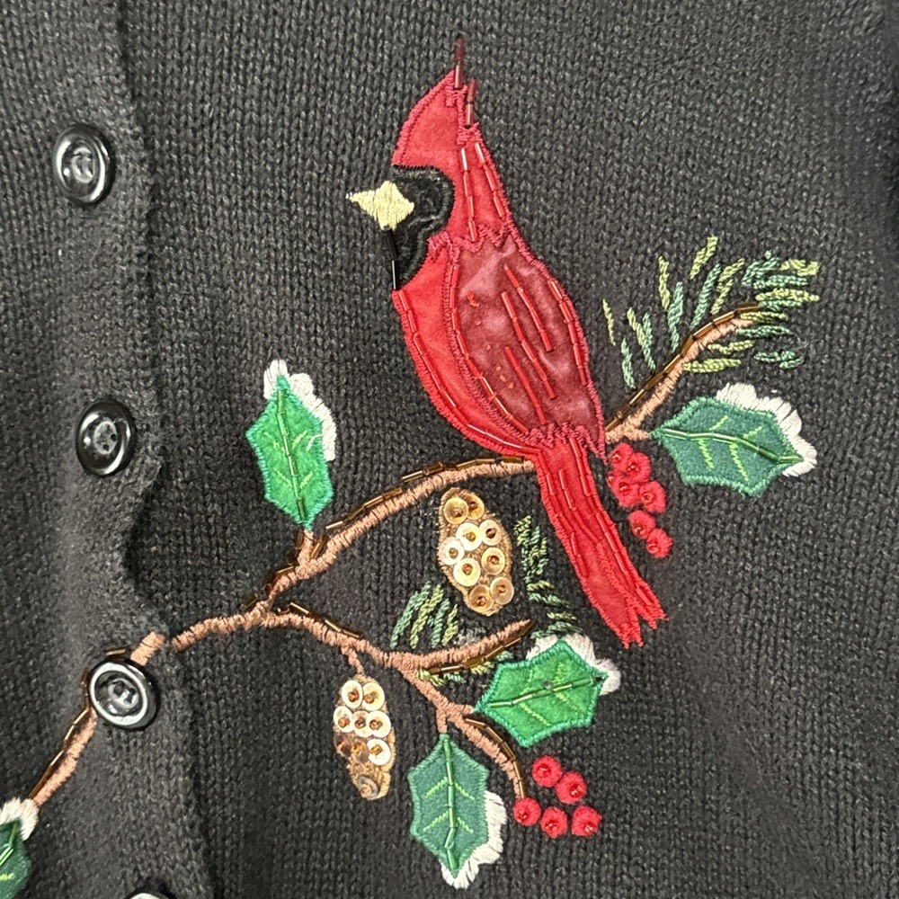Tiara International Women S Christmas Cardigan Sweater Cardinals Holly Ramie‎ - Picture 4 of 5